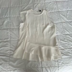 Ann Taylor - Cream colored, sleeveless peplum top with side ruffle, Size L, NWT